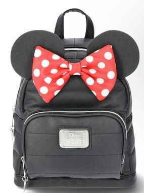Disney Black Mini Backpack with Red White Polka Dot Bow